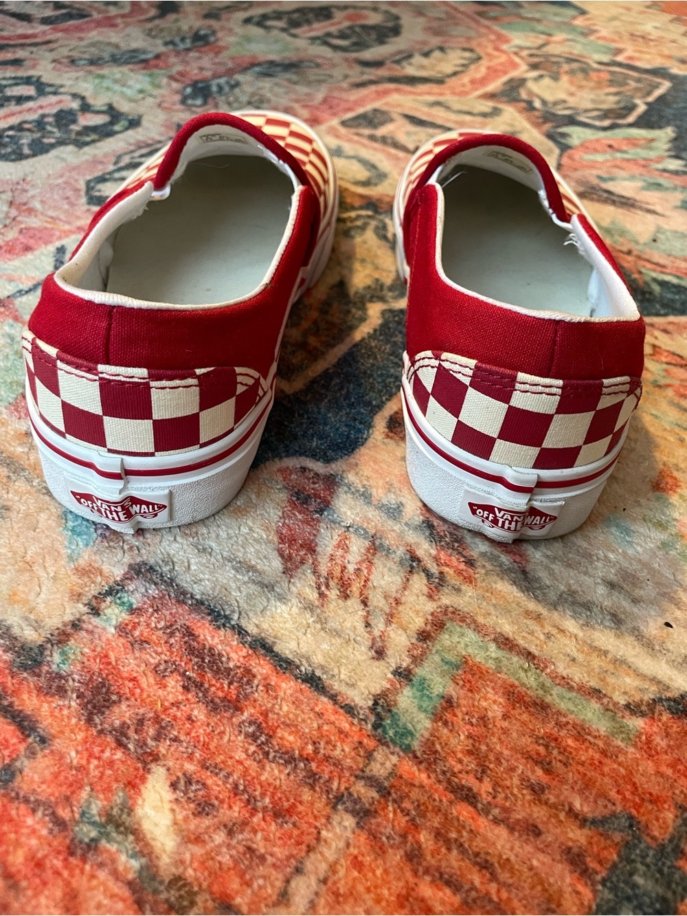VANS Red and Cream Checkerboard Slip Ons Sz 7 - Picture 2 of 7